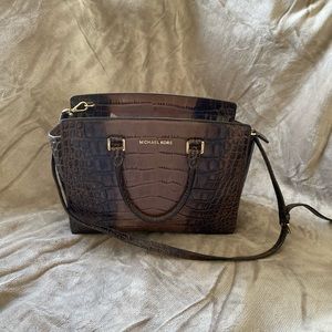 Michael Kors Large Brown Selma Crocodile Embossed